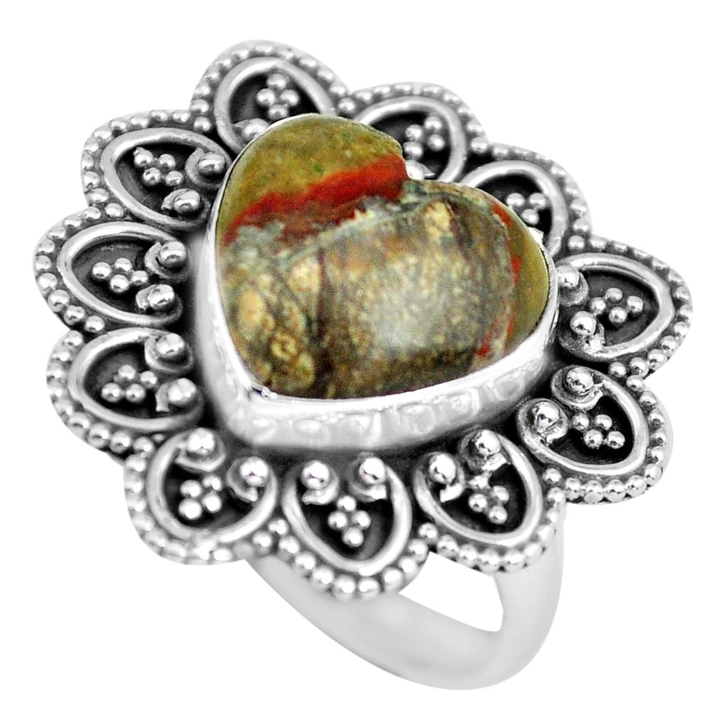 7.24cts natural brown mushroom rhyolite 925 silver solitaire ring size 8 d32160
