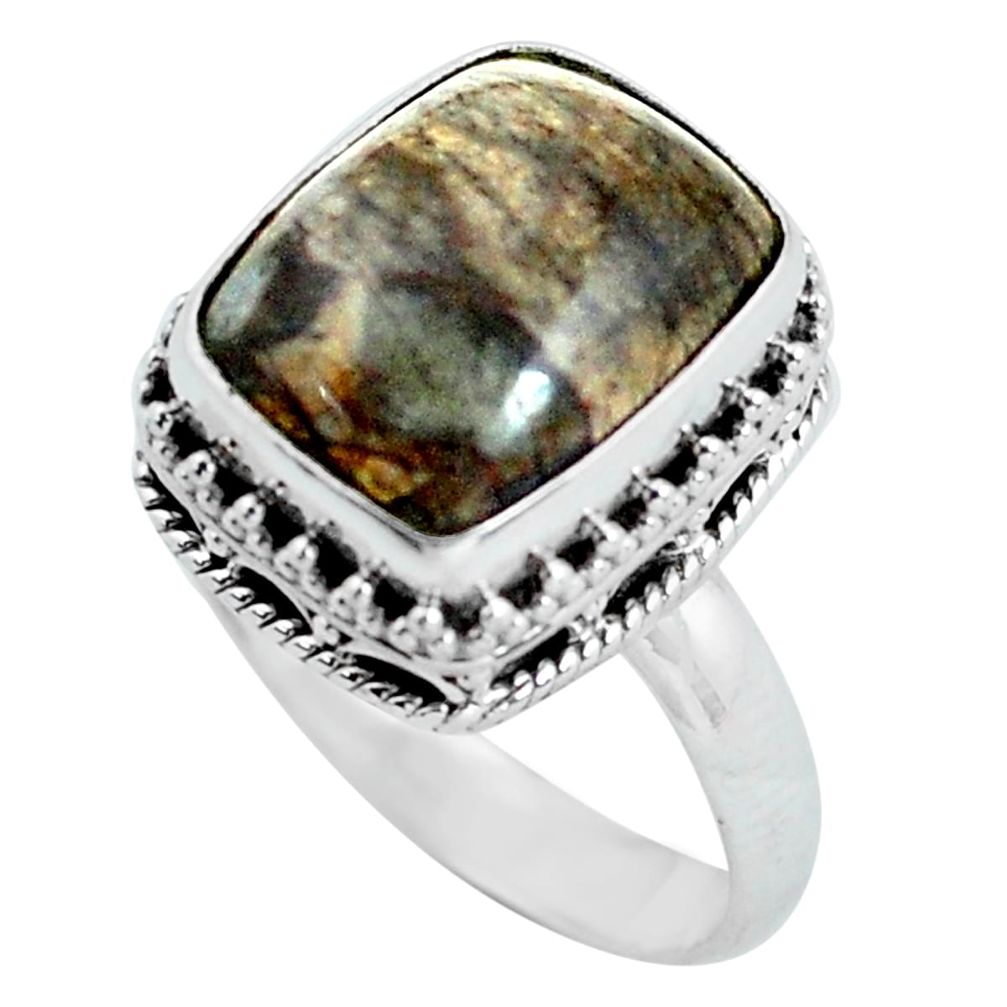 6.48cts natural brown mushroom rhyolite silver solitaire ring size 7.5 d32093