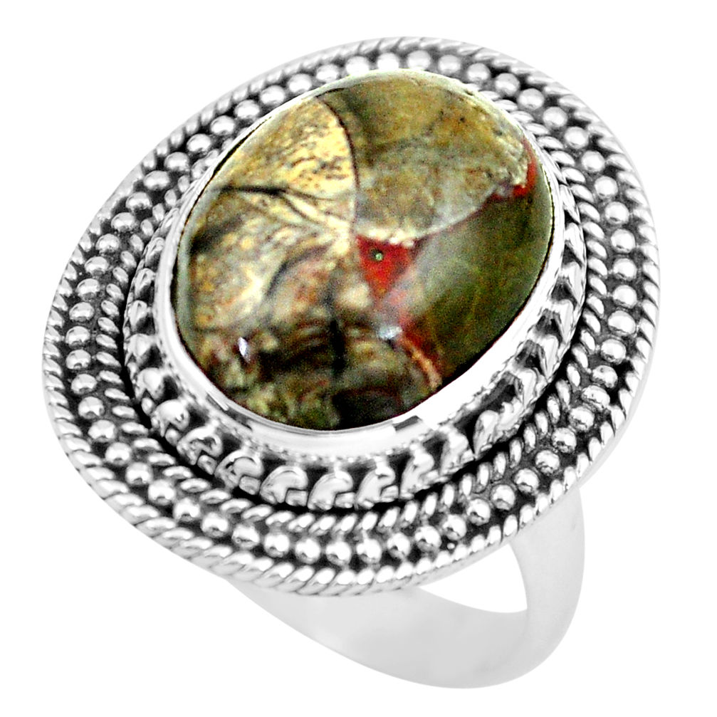 7.51cts natural brown mushroom rhyolite silver solitaire ring size 8.5 d32172