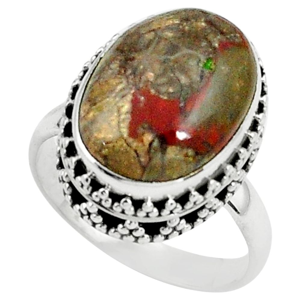 8.68cts natural brown mushroom rhyolite silver solitaire ring size 8.5 p79004