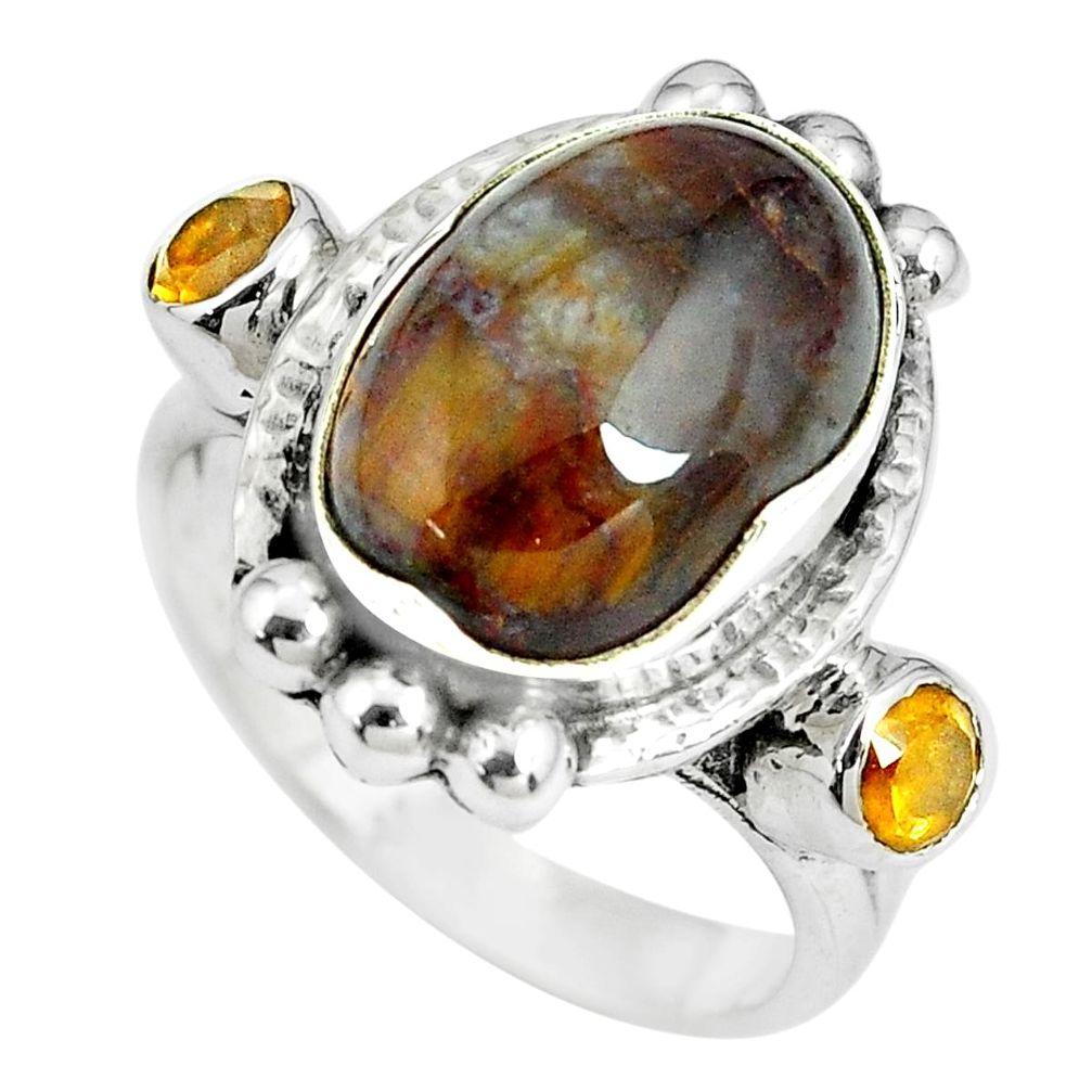 7.58cts natural brown pietersite (african) citrine 925 silver ring size 7 p69886