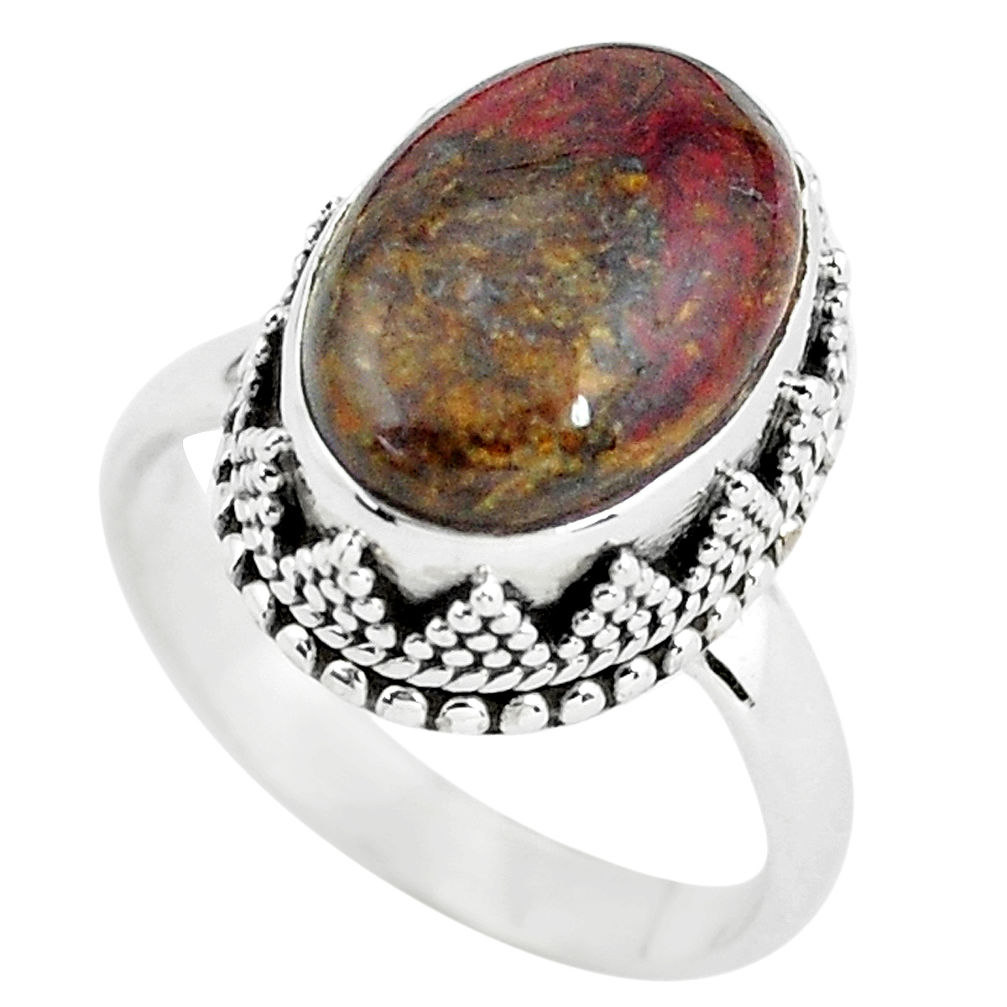 6.76cts natural brown pietersite (african) silver solitaire ring size 8 p56579