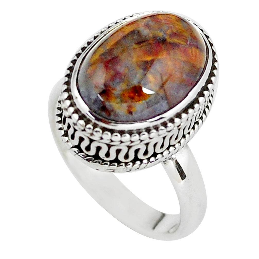6.53cts natural brown pietersite 925 silver solitaire ring size 6.5 p56743