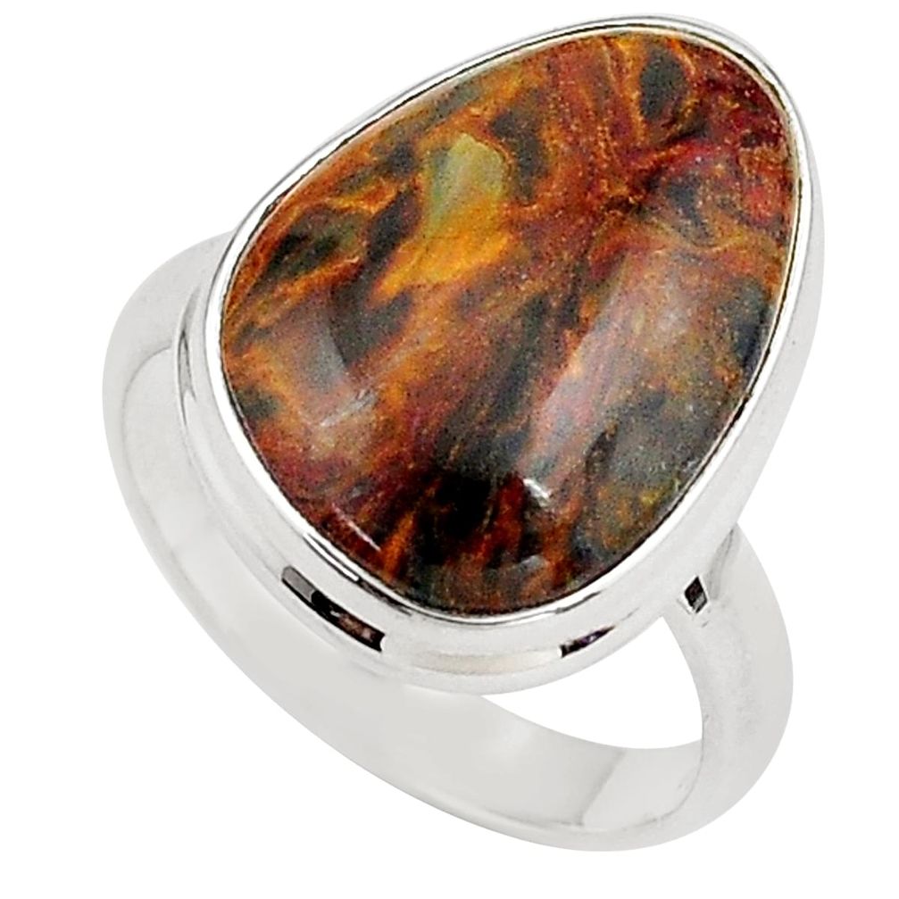 14.23cts natural brown pietersite 925 silver solitaire ring size 8 p80706