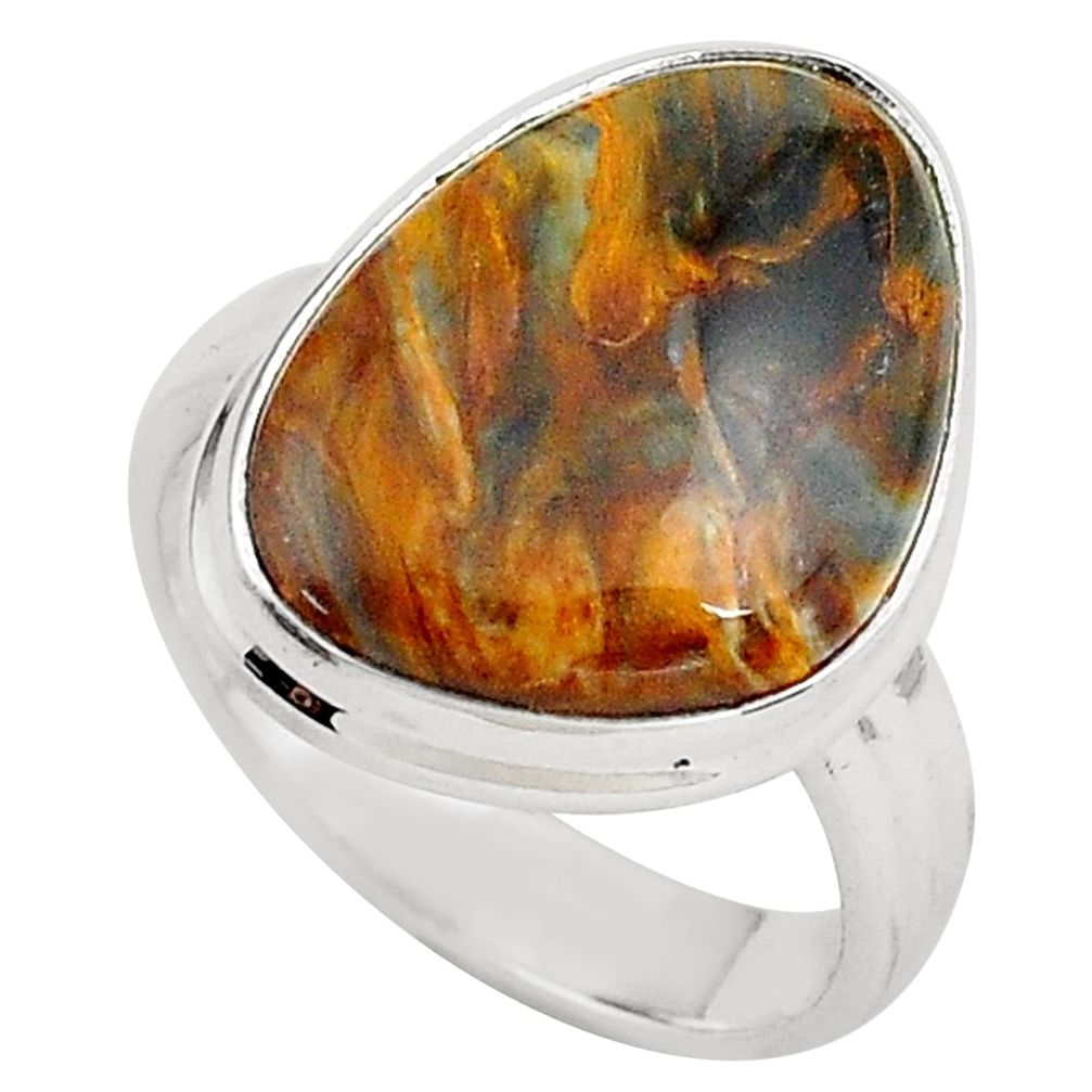 13.85cts natural brown pietersite 925 silver solitaire ring size 8 p80719