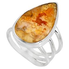 13.85cts natural brown plume agate 925 silver solitaire ring size 7.5 p92628