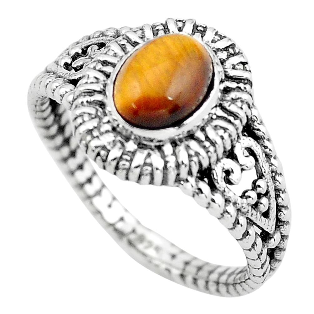 2.34cts natural brown tiger's eye 925 silver solitaire ring size 9 p55767