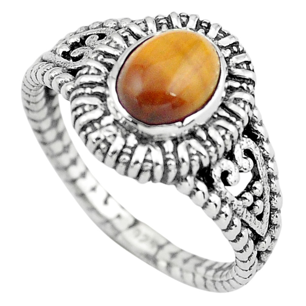 2.01cts natural brown tiger's eye 925 silver solitaire ring size 8 p55768