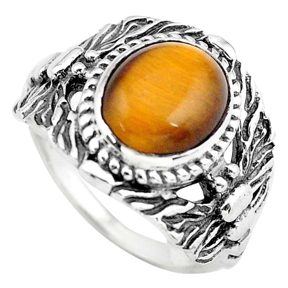 4.21cts natural brown tiger's eye 925 silver solitaire ring size 7 p55791