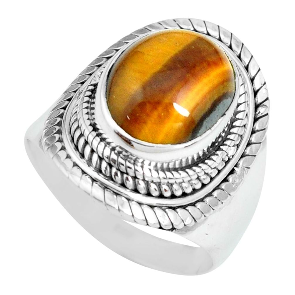 5.30cts natural brown tiger's eye 925 silver solitaire ring size 7 p70262