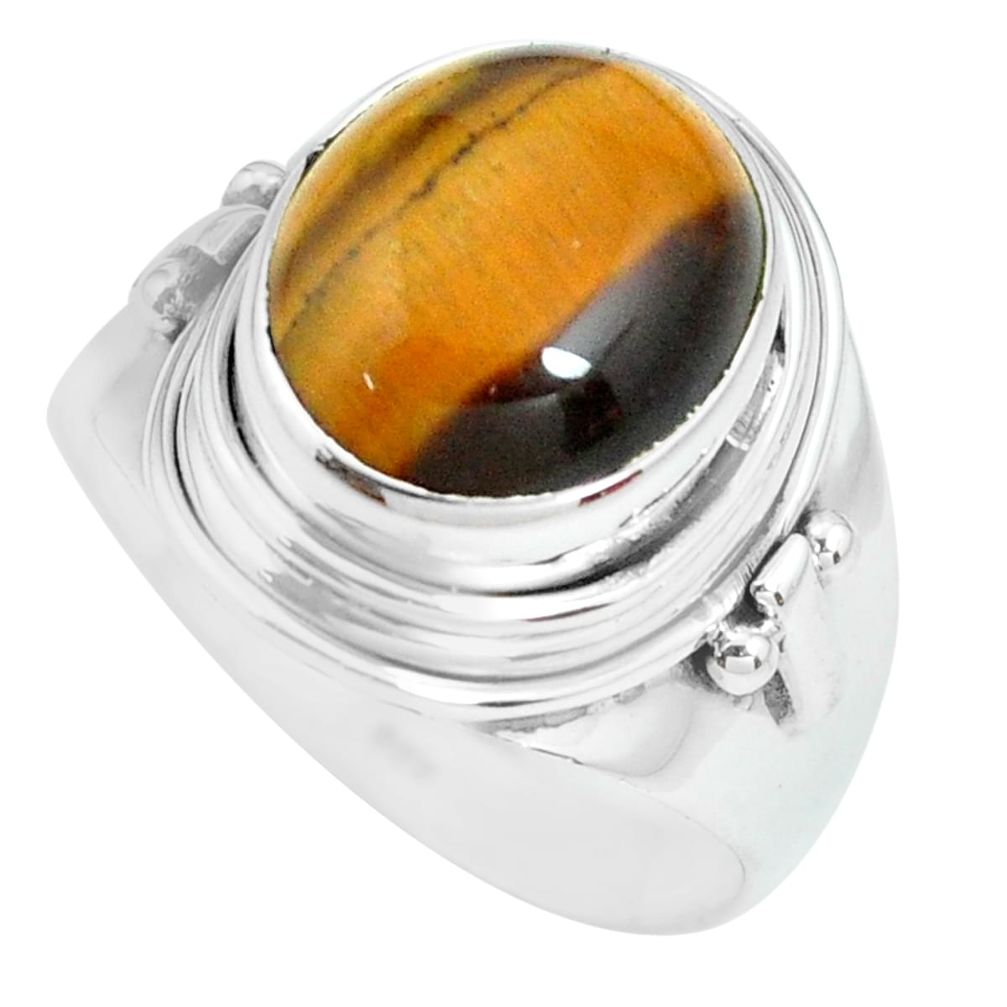 5.52cts natural brown tiger's eye 925 silver solitaire ring size 8 p70273