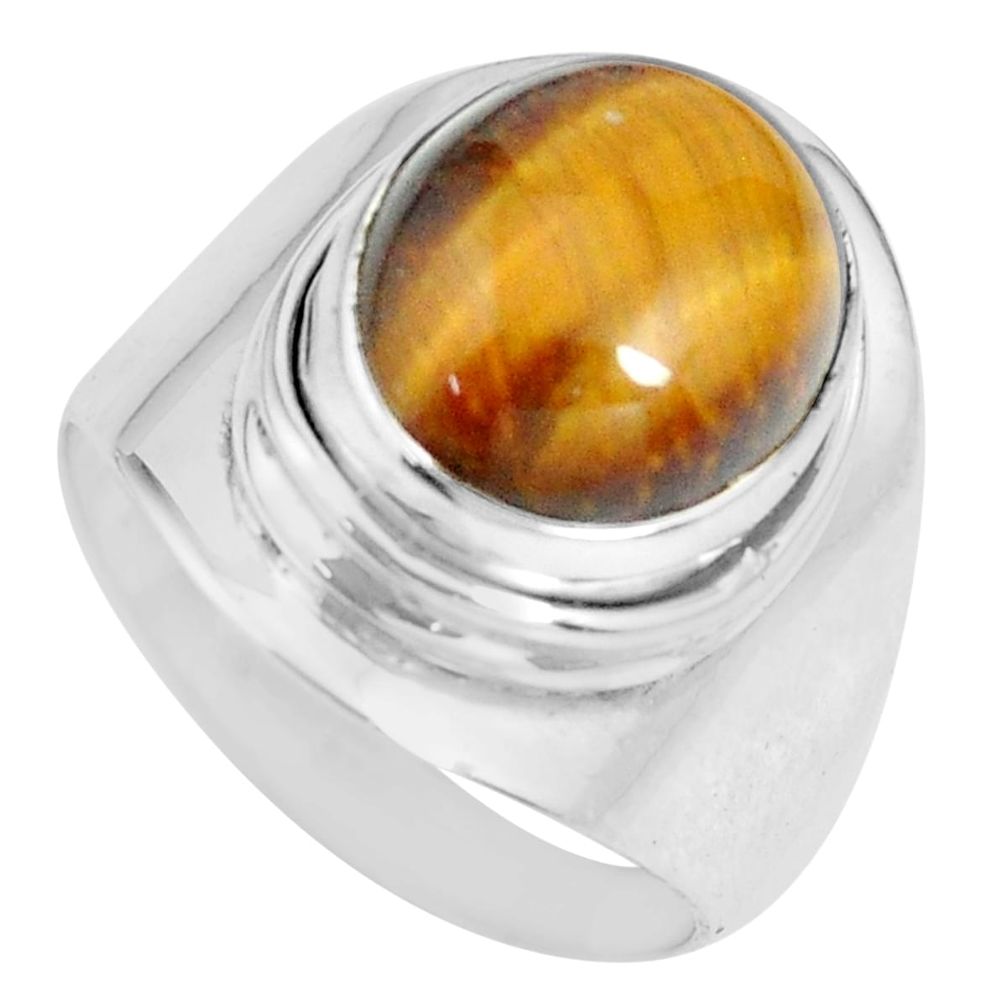 5.52cts natural brown tiger's eye 925 silver solitaire ring size 6.5 p70276