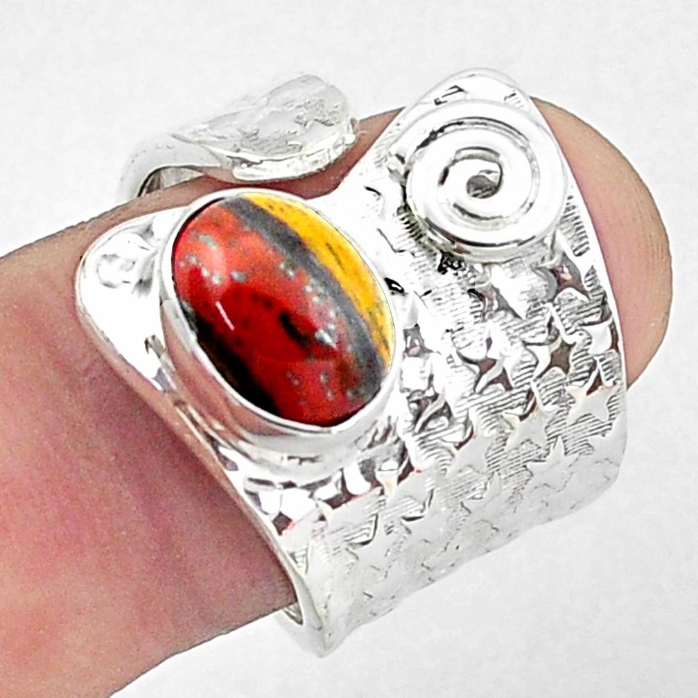 3.76cts natural brown tiger's hawks eye 925 silver adjustable ring size 7 p57052