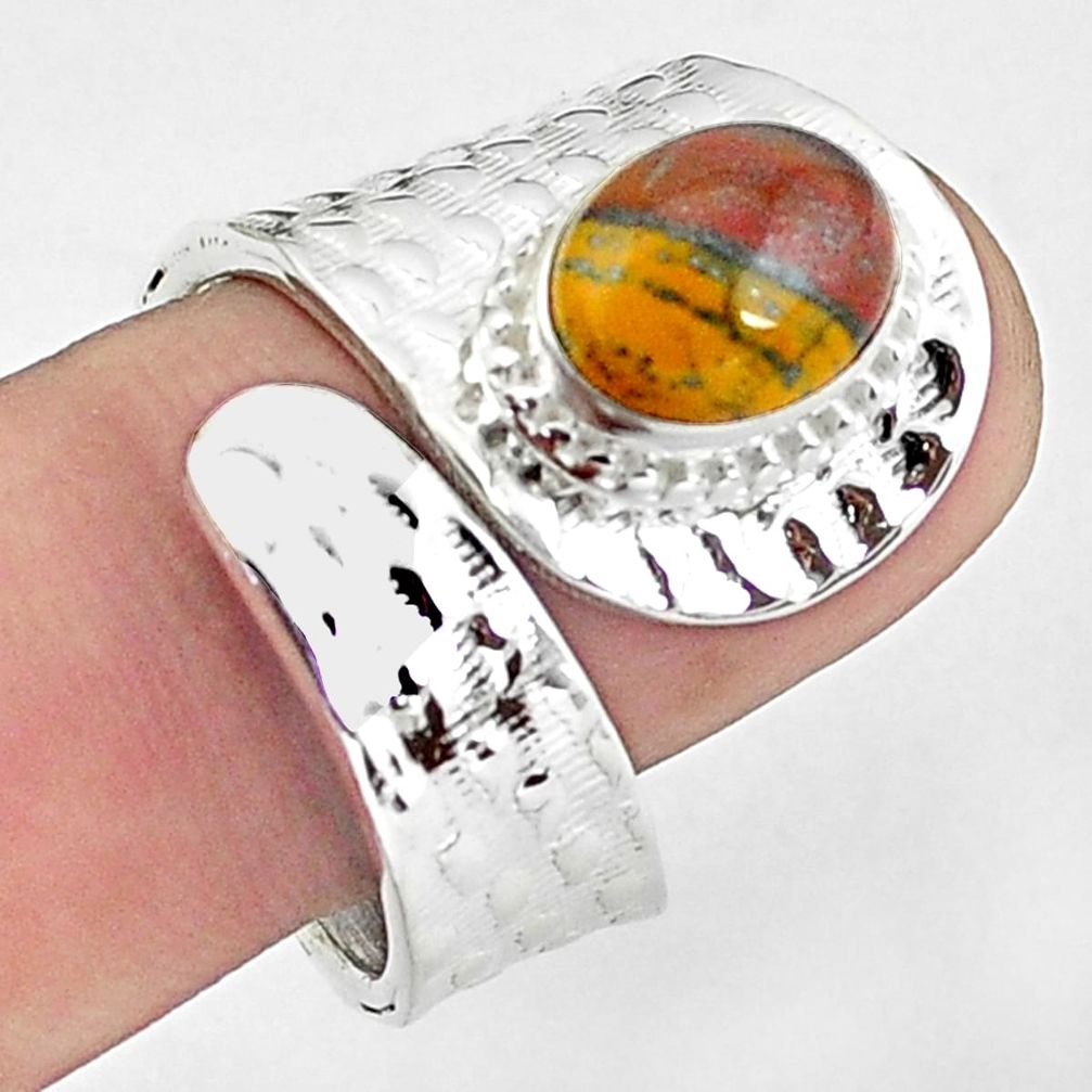 4.07cts natural brown tiger's hawks eye silver adjustable ring size 9.5 p57197