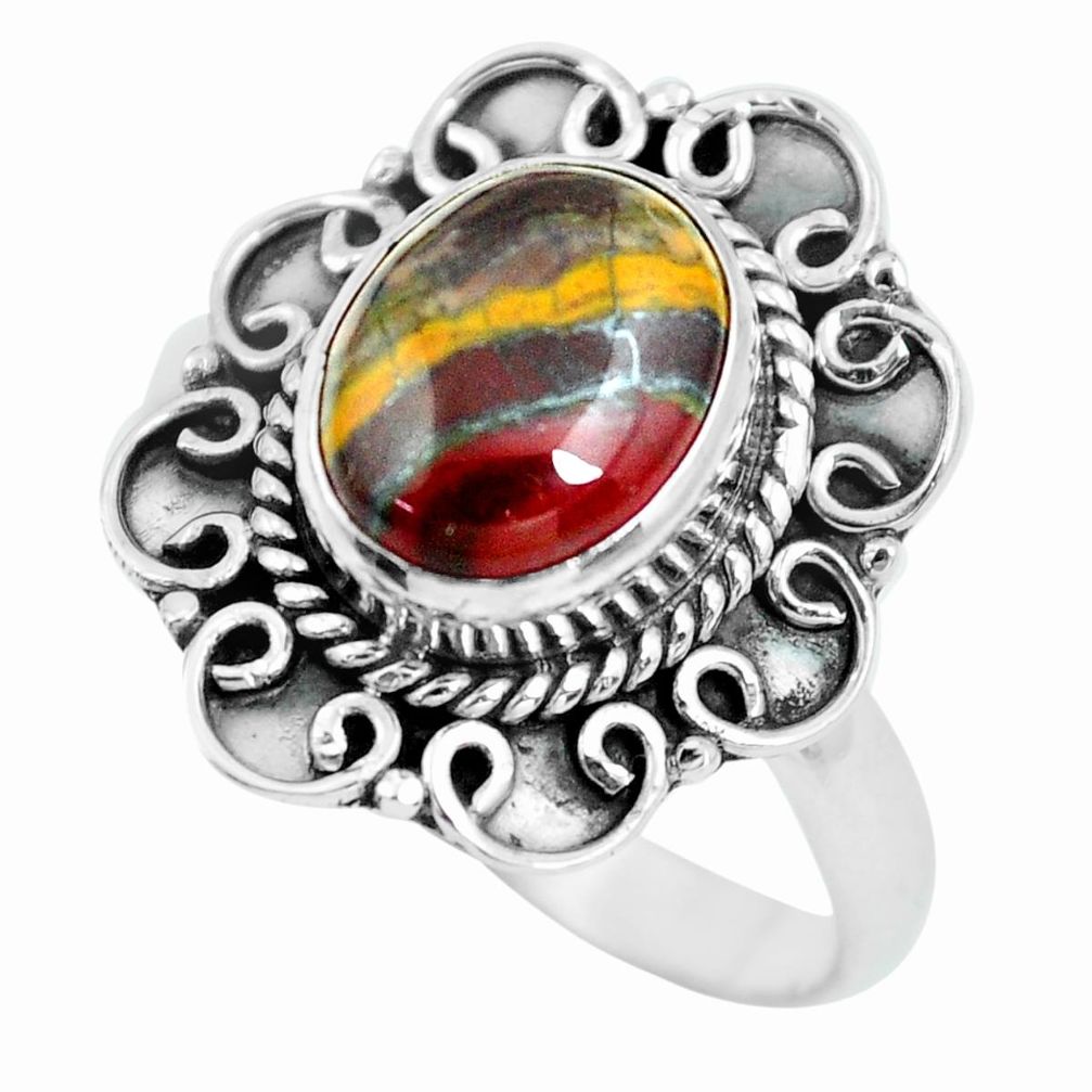 4.06cts natural brown tiger's hawks eye silver solitaire ring size 8.5 p63288