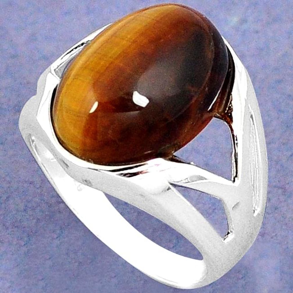 NATURAL BROWN TIGERS EYE 925 STERLING SILVER SOLITAIRE RING SIZE 6.5 H28003