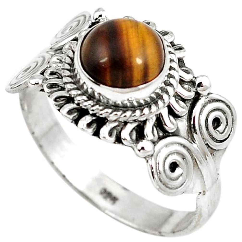 Natural brown tigers eye 925 sterling silver solitaire ring size 8.5 h68640