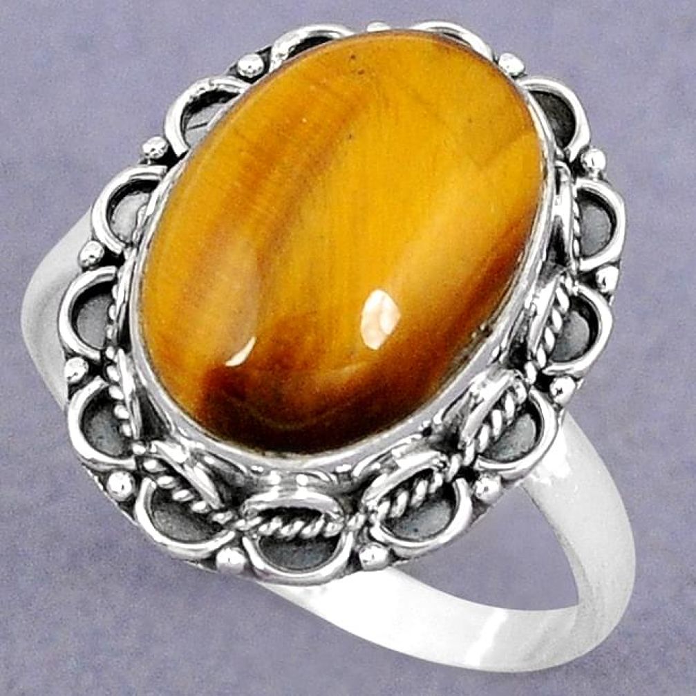 NATURAL BROWN TIGERS EYE 925 STERLING SILVER SOLITAIRE RING JEWELRY SIZE 8 H8181