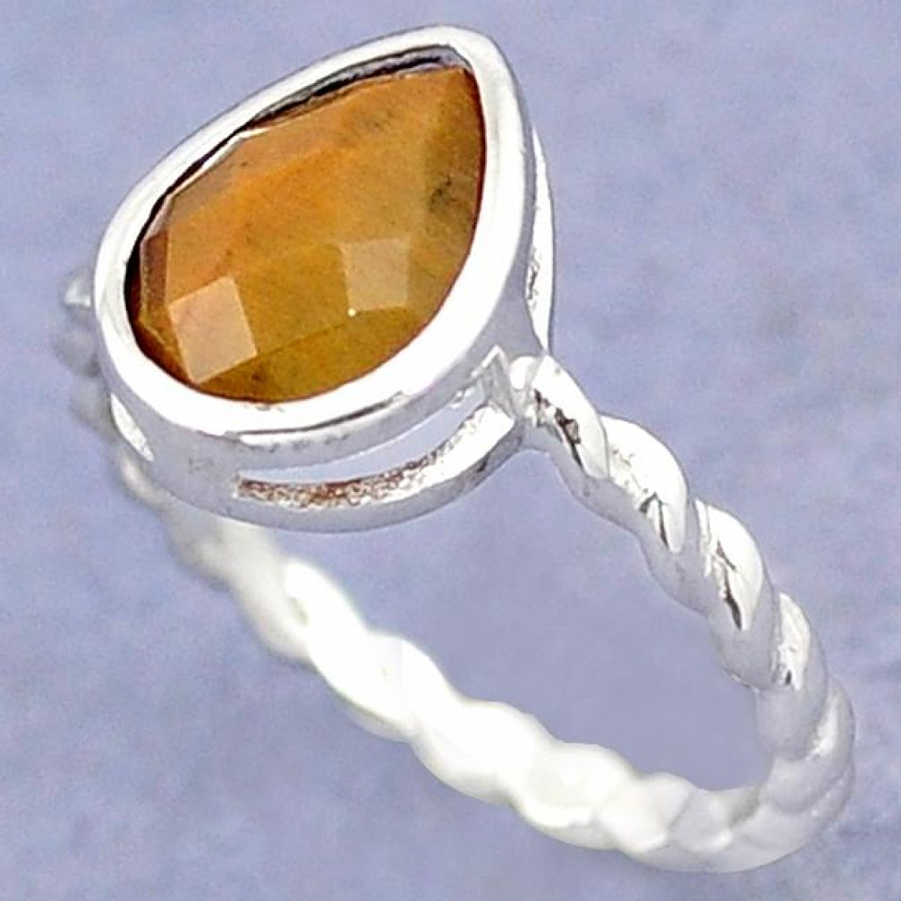 NATURAL BROWN TIGERS EYE 925 STERLING TWISTED DESIGN SILVER RING SIZE 7.5 H28055