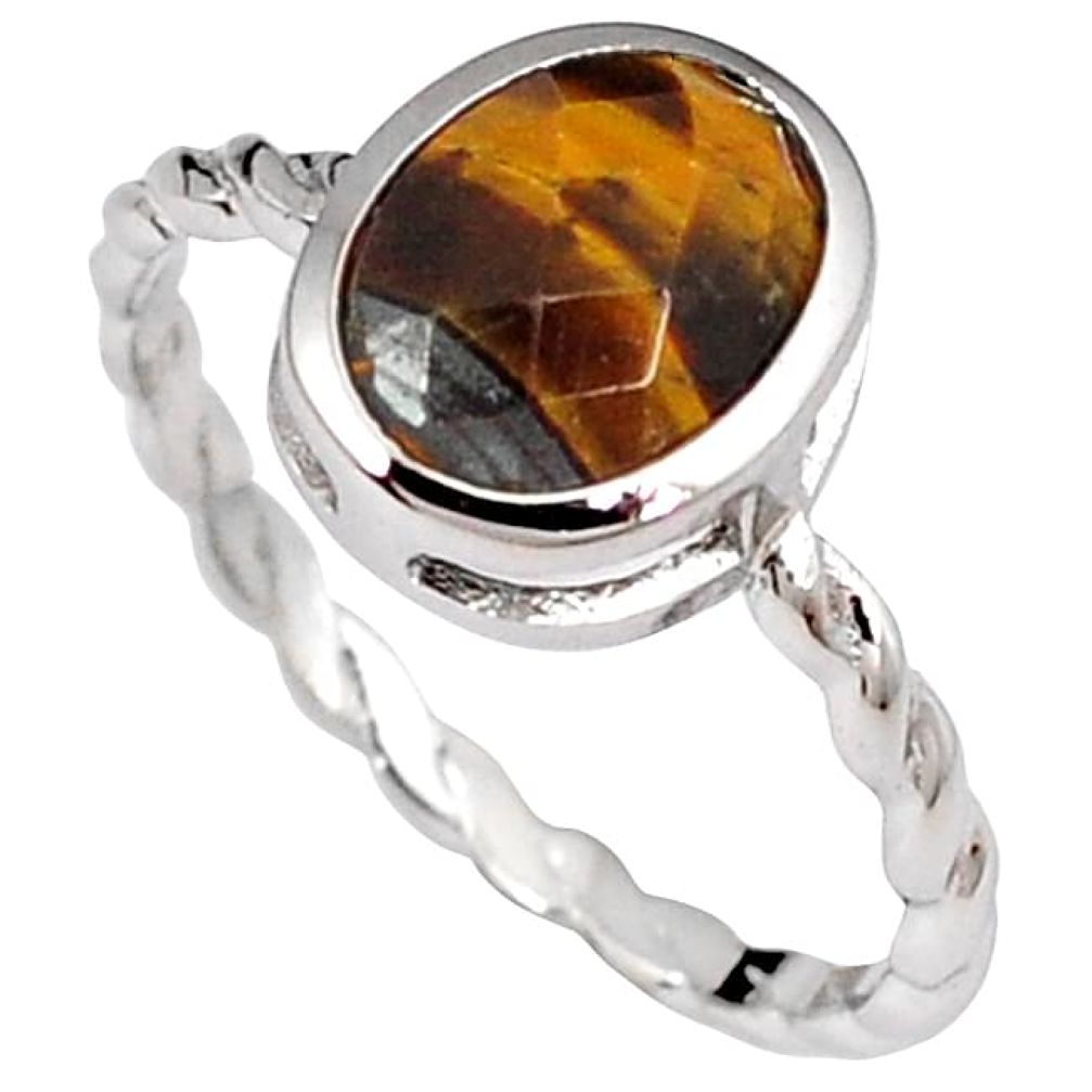 Natural brown tigers eye 925 sterling twisted silver ring size 5.5 h53386