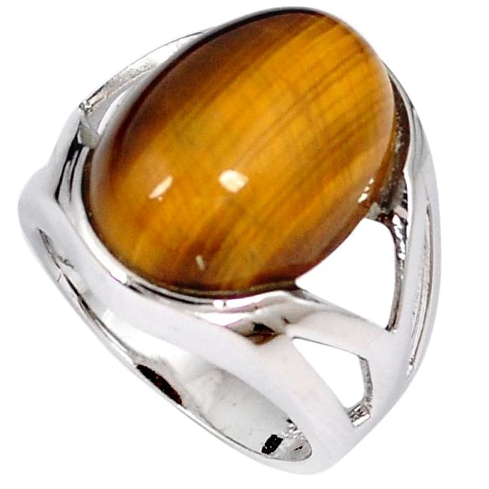 Natural brown tigers eye oval 925 sterling silver ring jewelry size 7 h49391