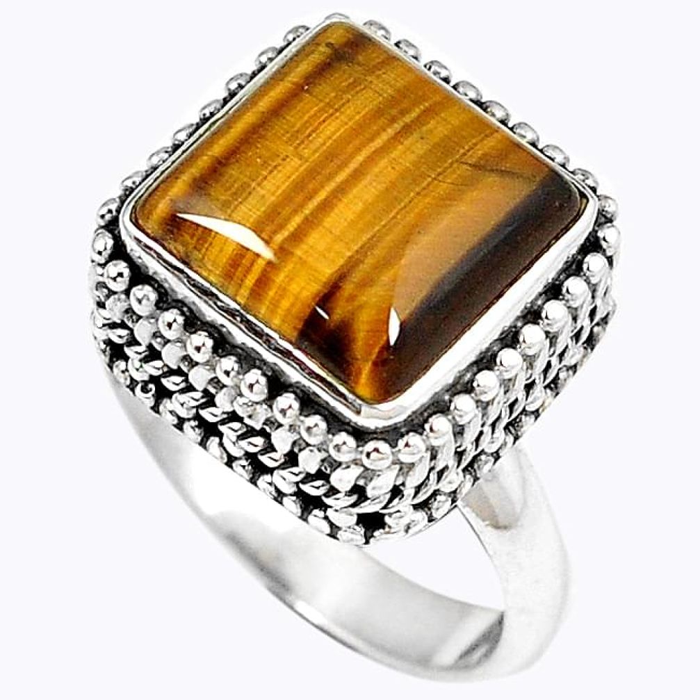 Natural brown tigers eye square 925 sterling silver ring jewelry size 6.5 h67173