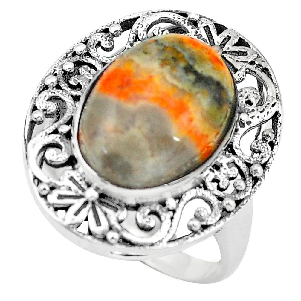 Natural bumble bee australian jasper 925 silver solitaire ring size 7.5 p55893