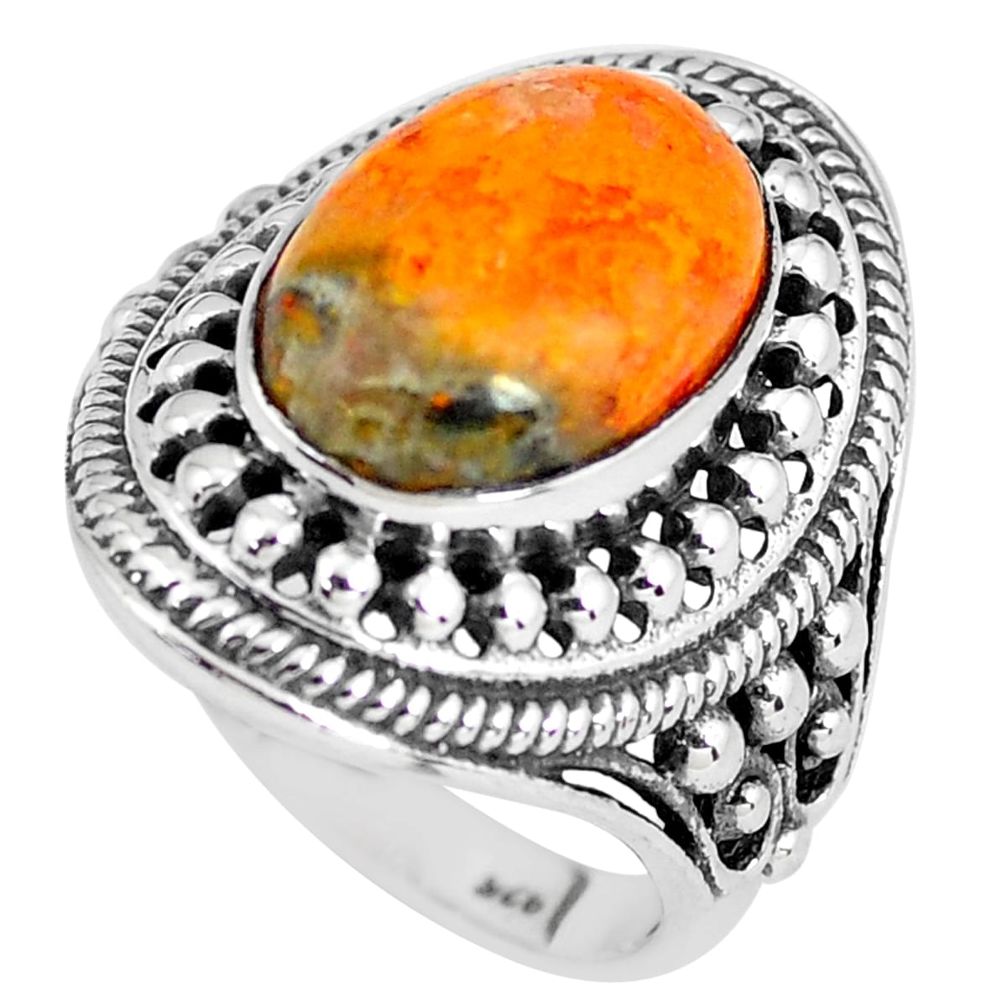 Natural bumble bee australian jasper 925 silver solitaire ring size 7 p56034