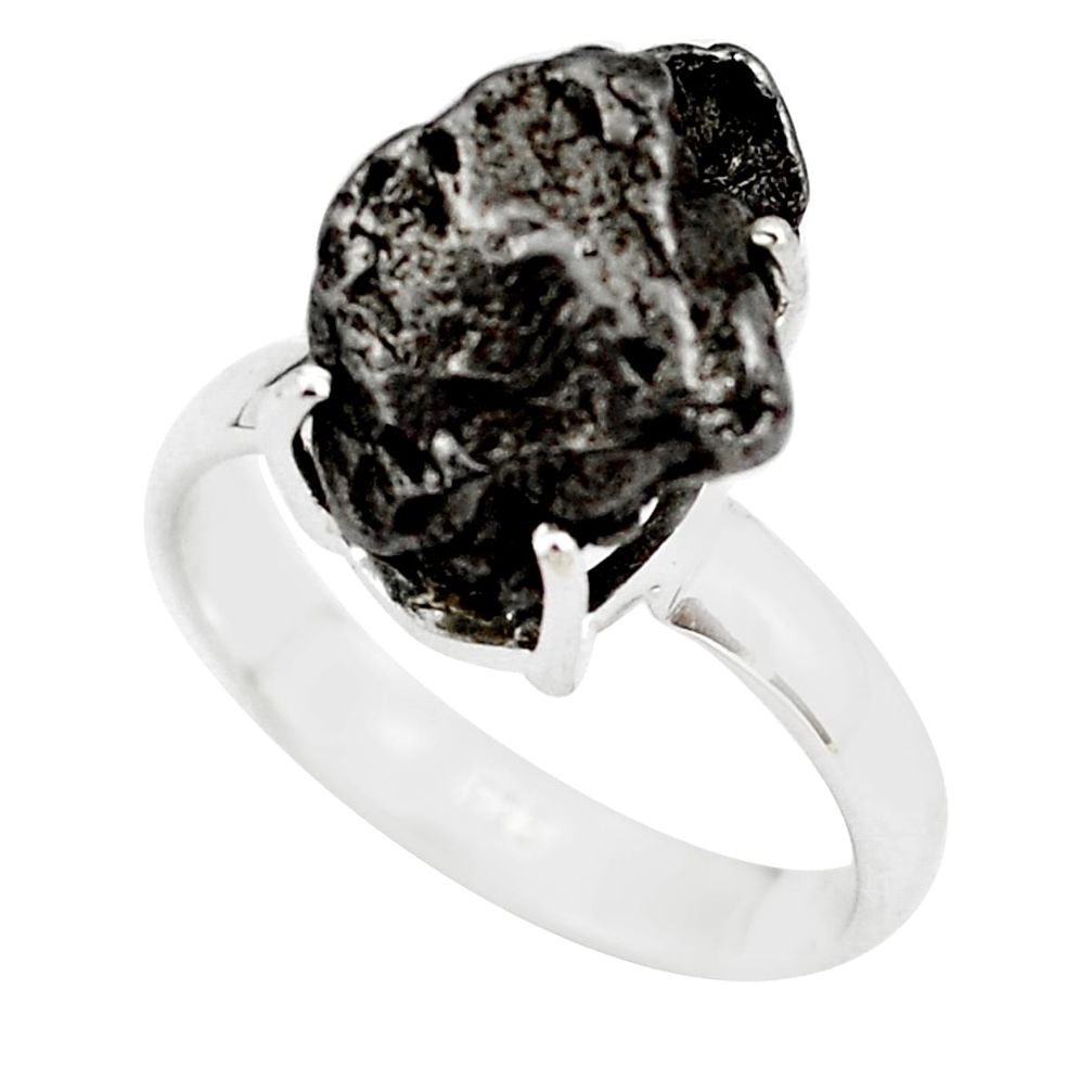 9.63cts natural campo del cielo (meteorite) silver solitaire ring size 8 p87201