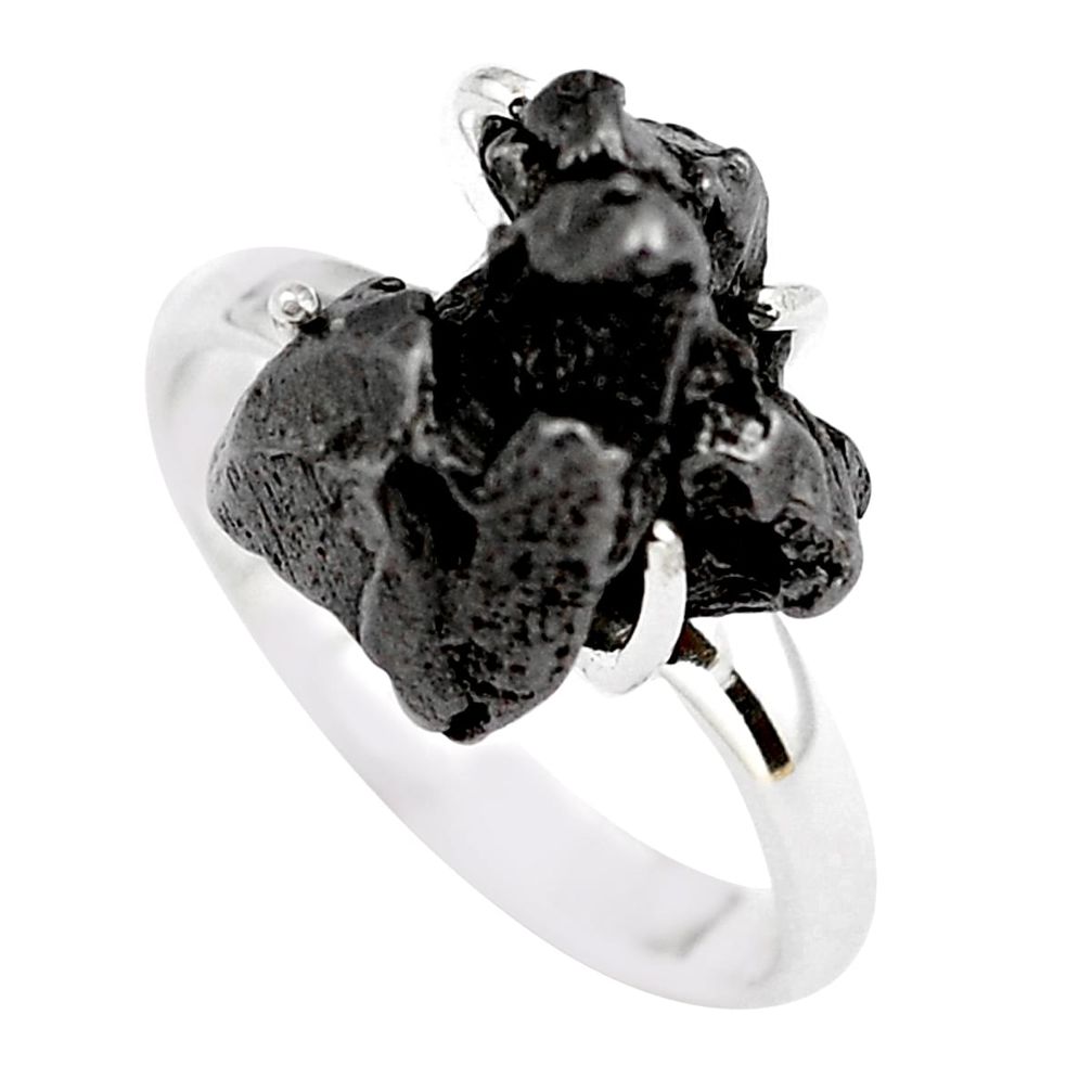 10.23cts natural campo del cielo (meteorite) silver solitaire ring size 8 p87202