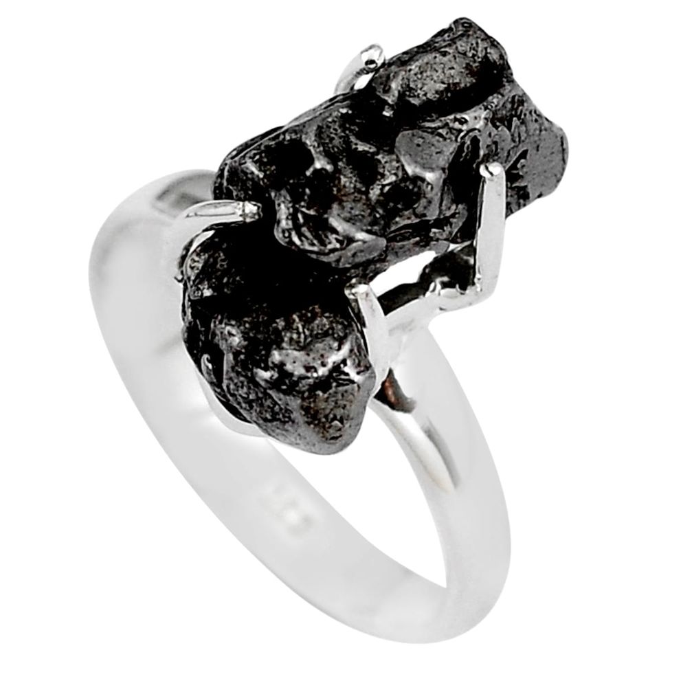 9.58cts natural campo del cielo (meteorite) silver solitaire ring size 7 p87224