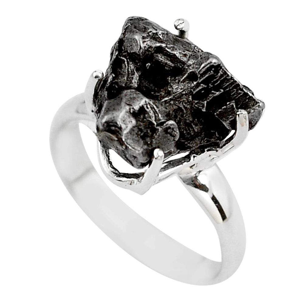 10.03cts natural campo del cielo (meteorite) silver solitaire ring size 7 p87225