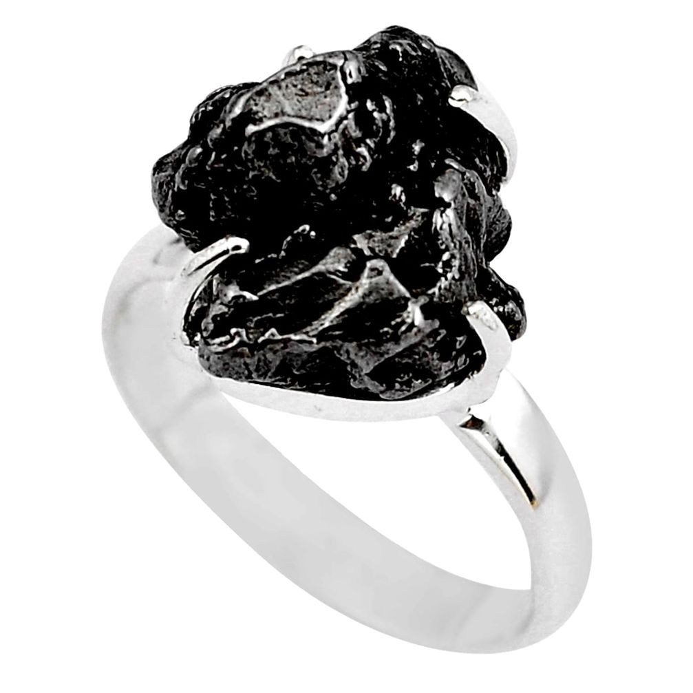 11.55cts natural campo del cielo (meteorite) silver solitaire ring size 8 p87229