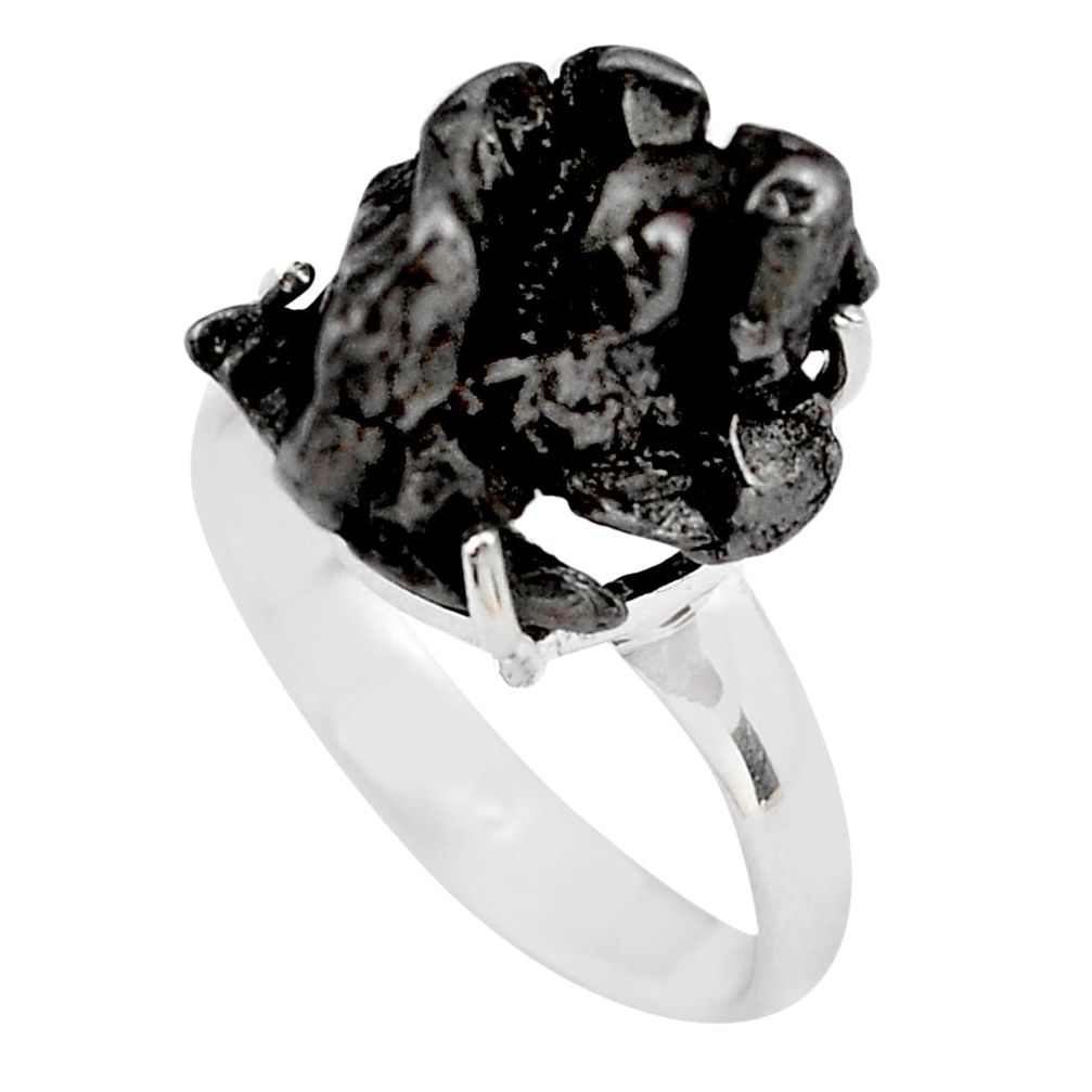 13.21cts natural campo del cielo (meteorite) silver solitaire ring size 8 p87231