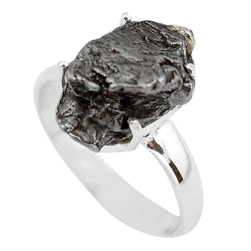 10.90cts natural campo del cielo (meteorite) silver solitaire ring size 8 p87240