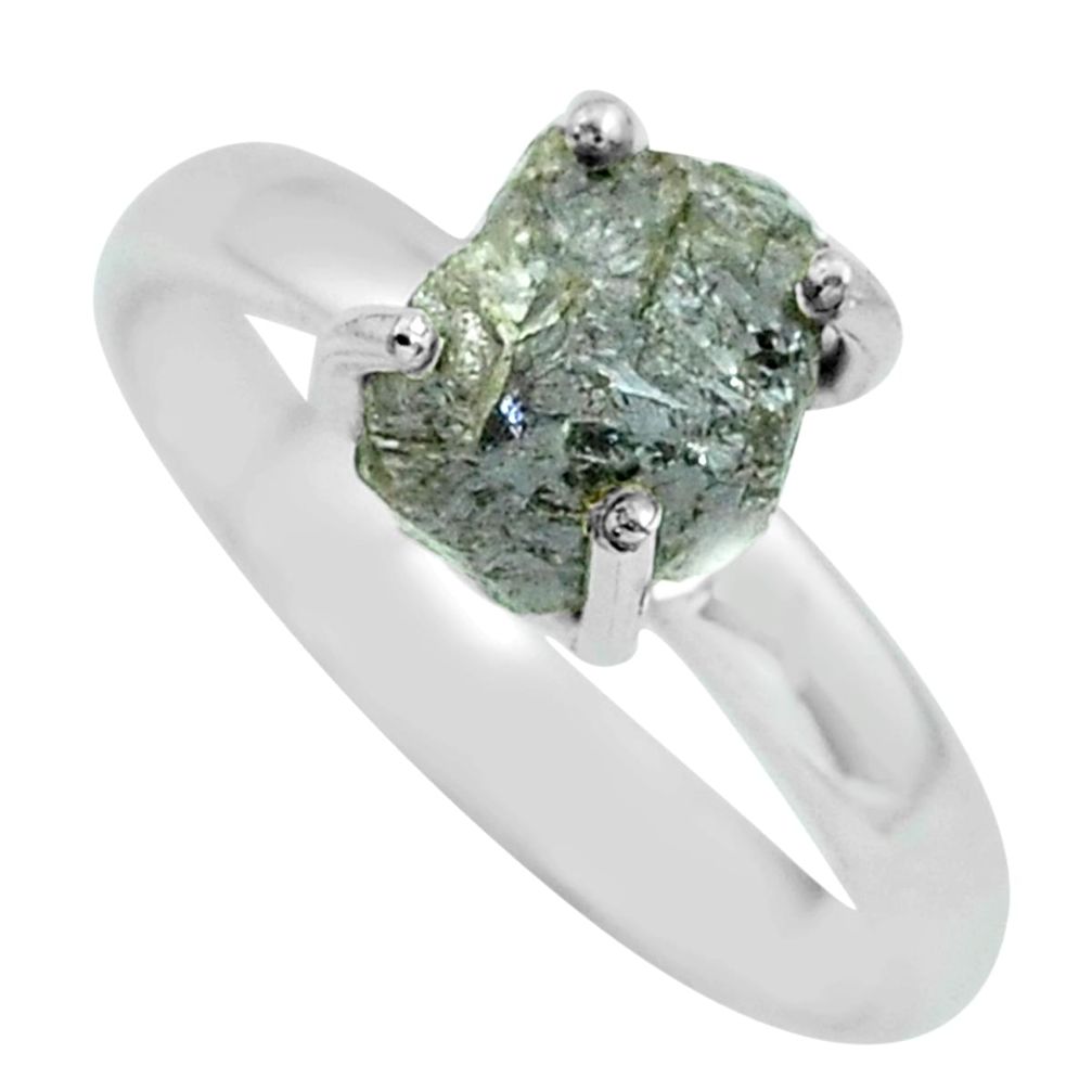 3.51cts natural certified diamond rough silver solitaire ring size 8.5 p67121