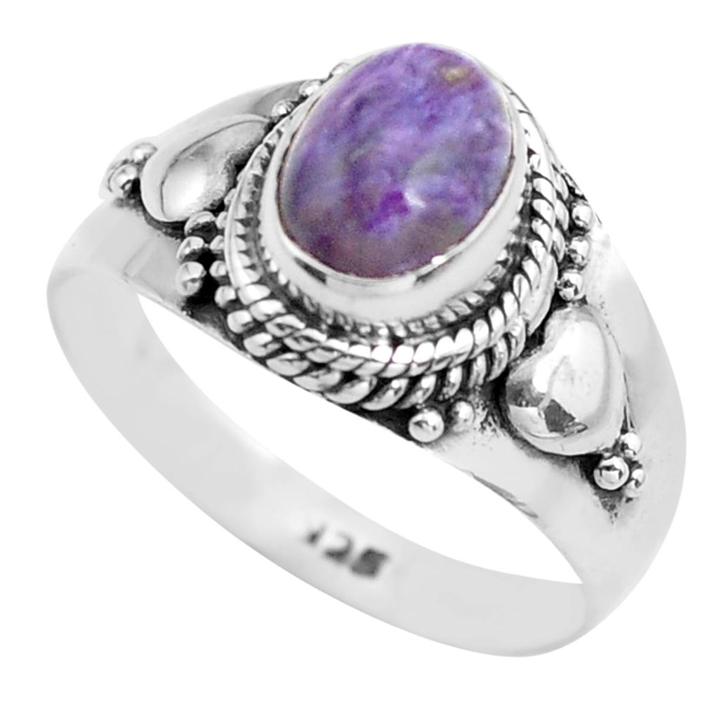 2.21cts natural charoite (siberian) 925 silver solitaire ring size 8 p71623