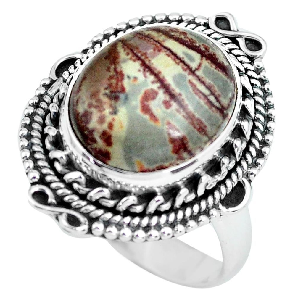 7.11cts natural coffee bean jasper 925 silver solitaire ring size 7.5 d32107