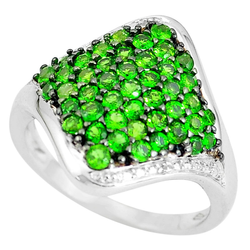 5.87cts natural diamond green tsavorite 925 sterling silver ring size 6.5 c3702