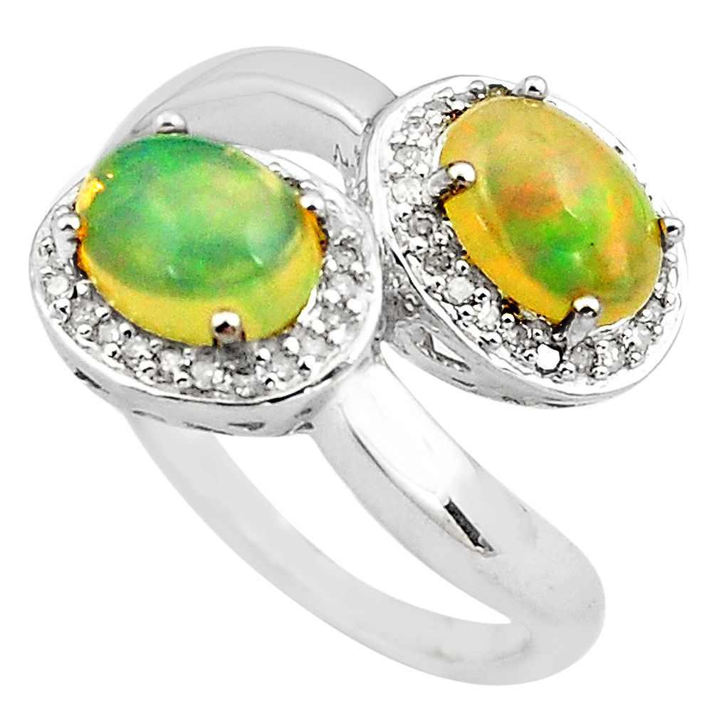 4.73cts natural diamond multi color ethiopian opal 925 silver ring size 7 c4283
