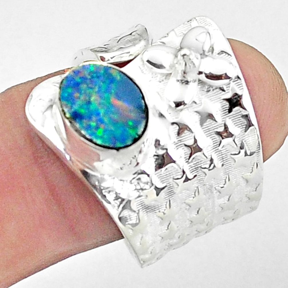 2.36cts natural doublet opal australian 925 silver adjustable ring size 8 p57070