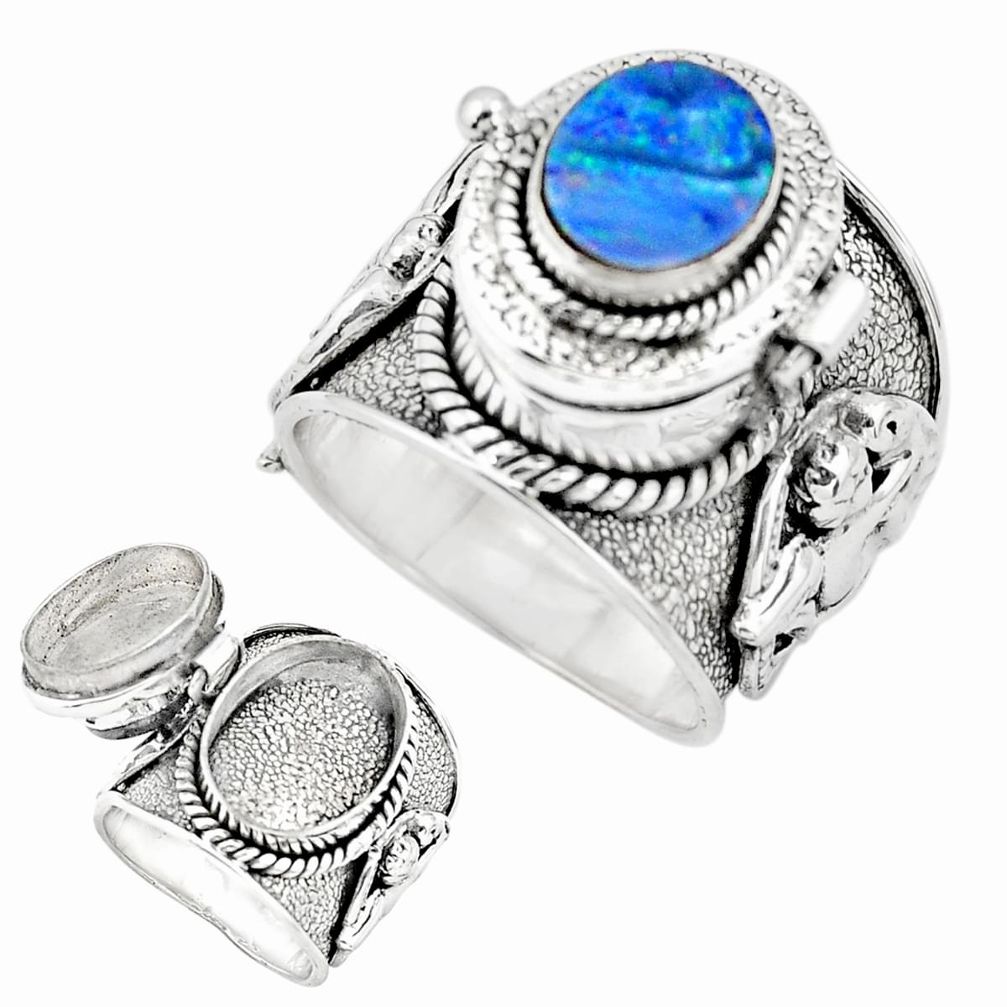 3.94cts natural doublet opal australian 925 silver poison box ring size 9 p75567