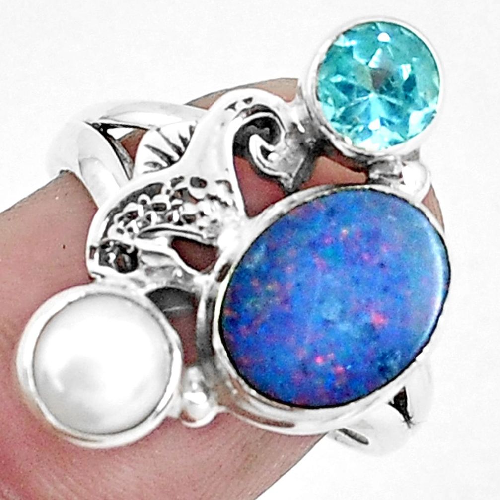 4.71cts natural doublet opal australian 925 silver seahorse ring size 7.5 p42733