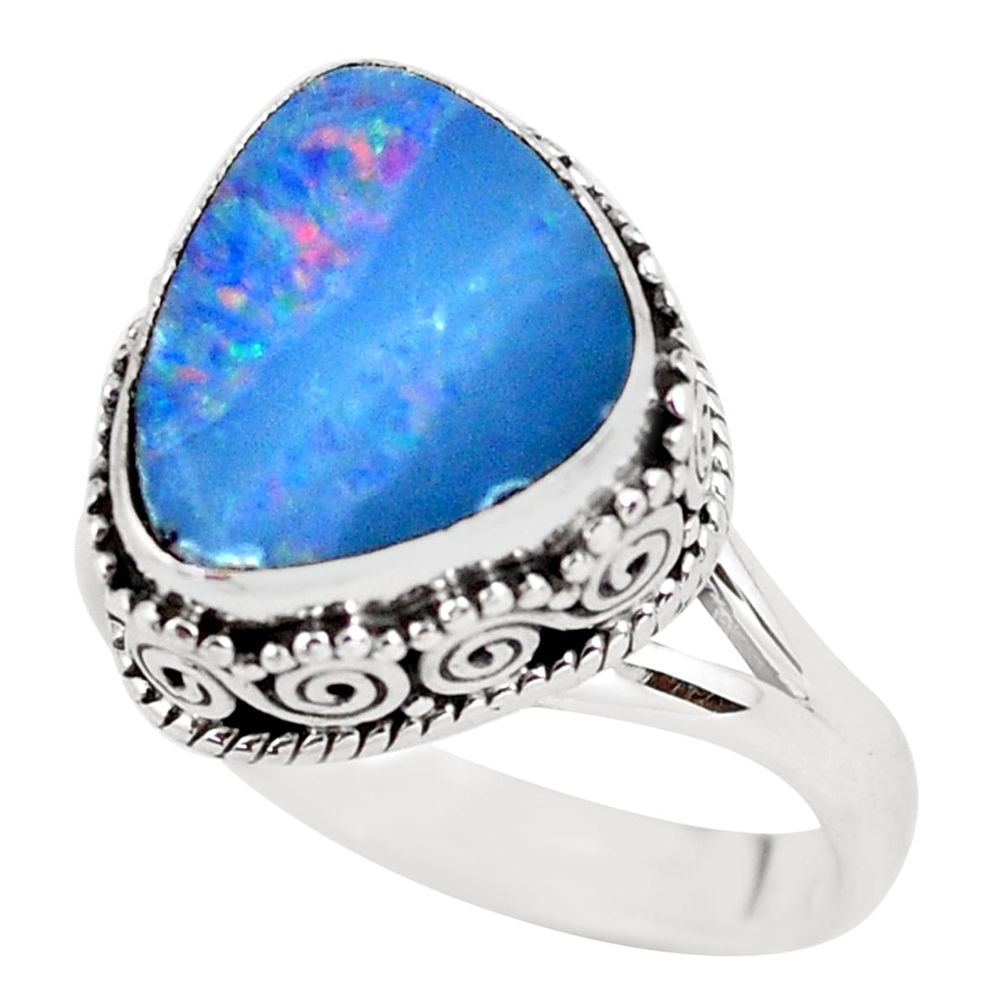4.71cts natural doublet opal australian 925 silver solitaire ring size 8 p56449