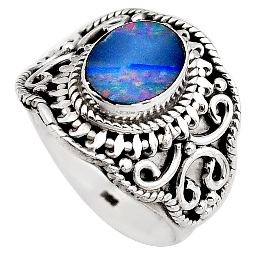 2.63cts natural doublet opal australian 925 silver solitaire ring size 7 p88887