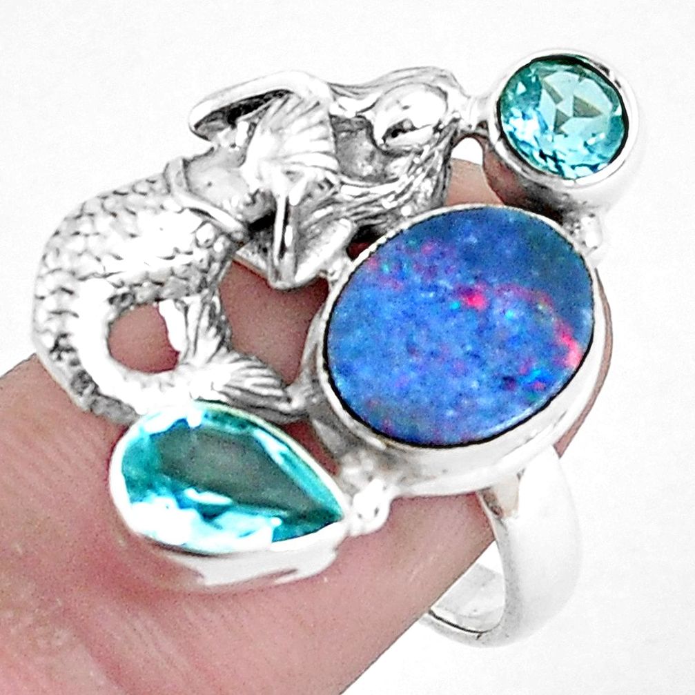 5.62cts natural doublet opal australian silver fairy mermaid ring size 8 p42724