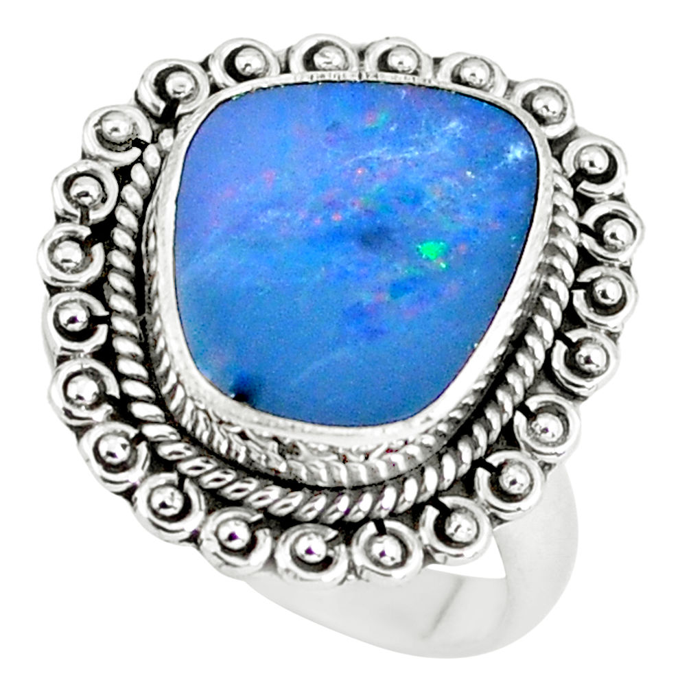6.62cts natural doublet opal australian silver solitaire ring size 7.5 p60259