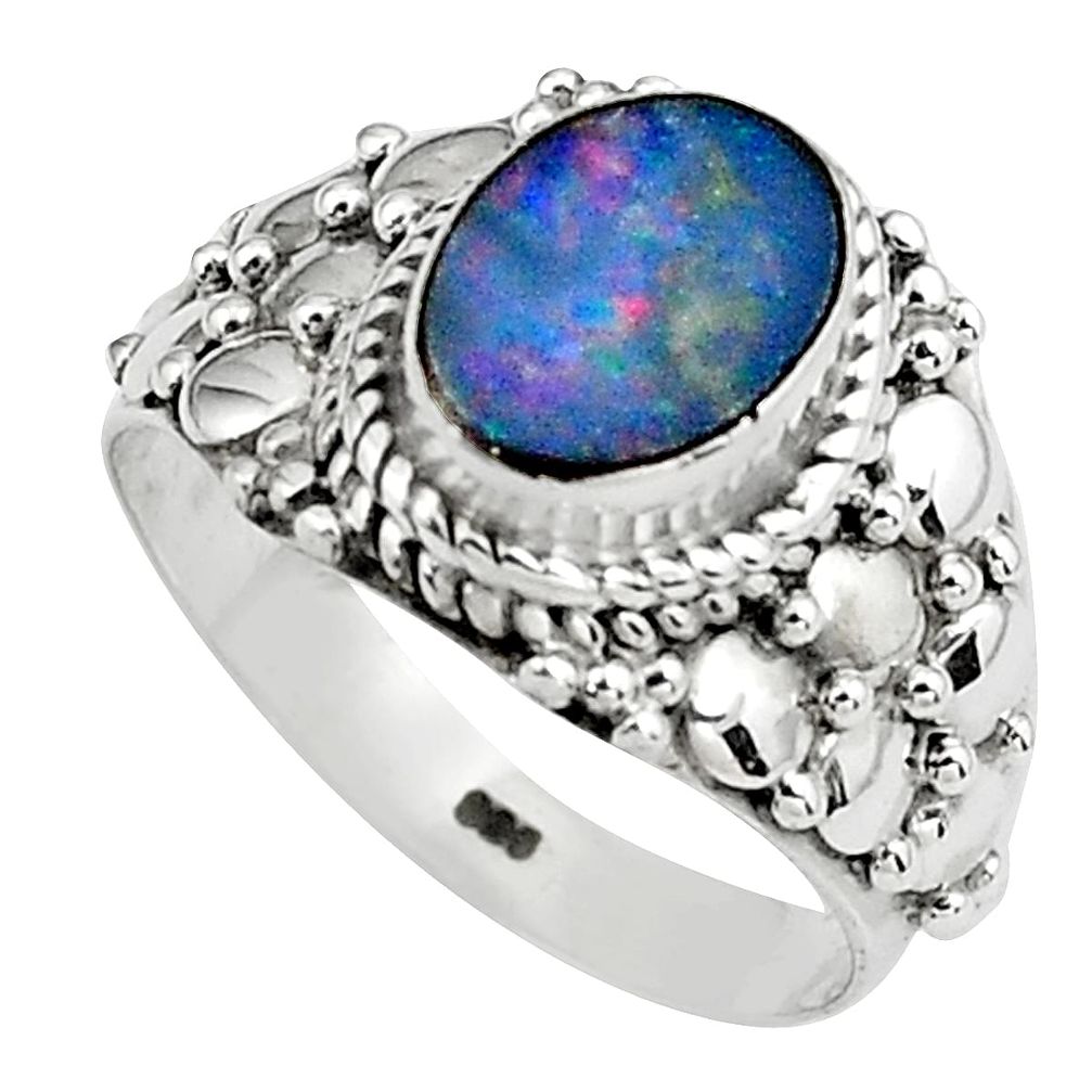 2.68cts natural doublet opal australian silver solitaire ring size 6.5 p80983