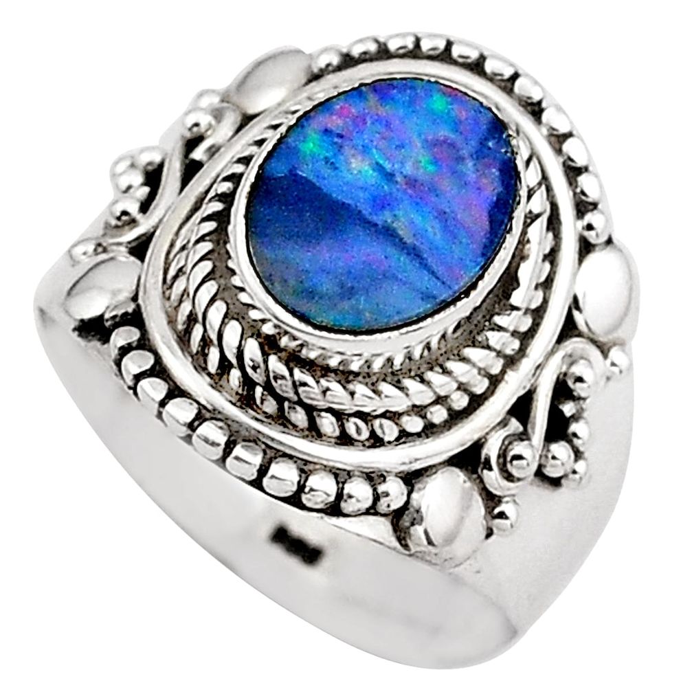 2.46cts natural doublet opal australian silver solitaire ring size 6.5 p88885