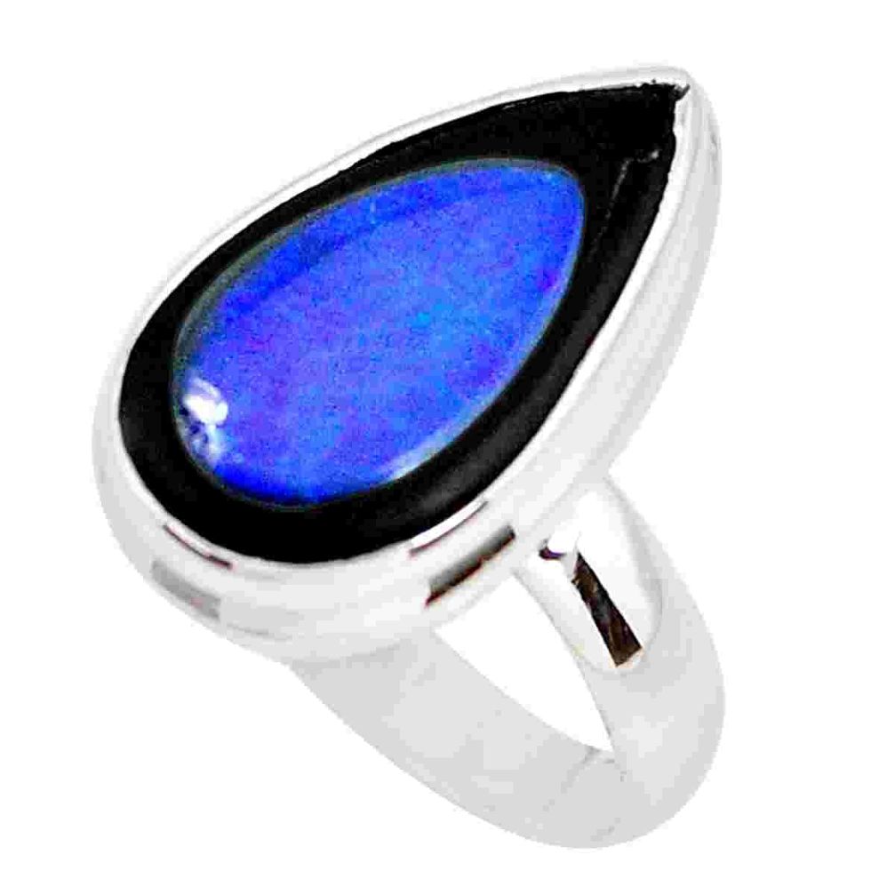 8.43cts natural doublet opal in onyx 925 silver solitaire ring size 9.5 p53770